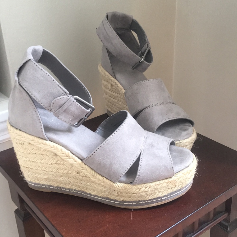 Gray ankle strap Espadrille Wedges